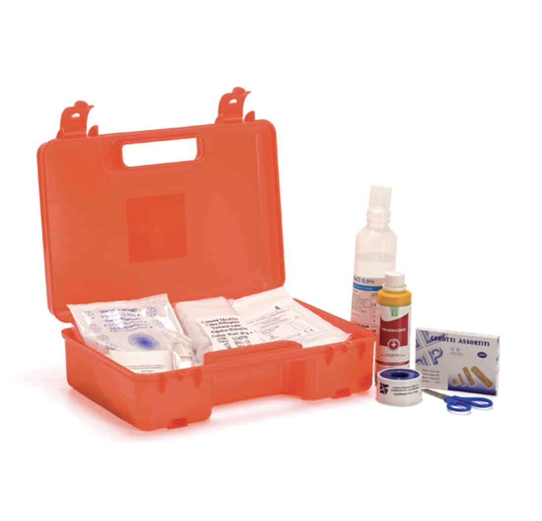 KIT PRONTO SOCCORSO ALL. 2 MAGG. - valigetta plastica - PER AZIENDE CON 2  LAVORATORI