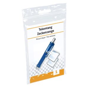 pinzetta in plastica per zecche e due tamponi