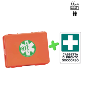 Dotazione per piccole attività con 1 o 2 dipendenti, cassetta primo soccorso con cartello